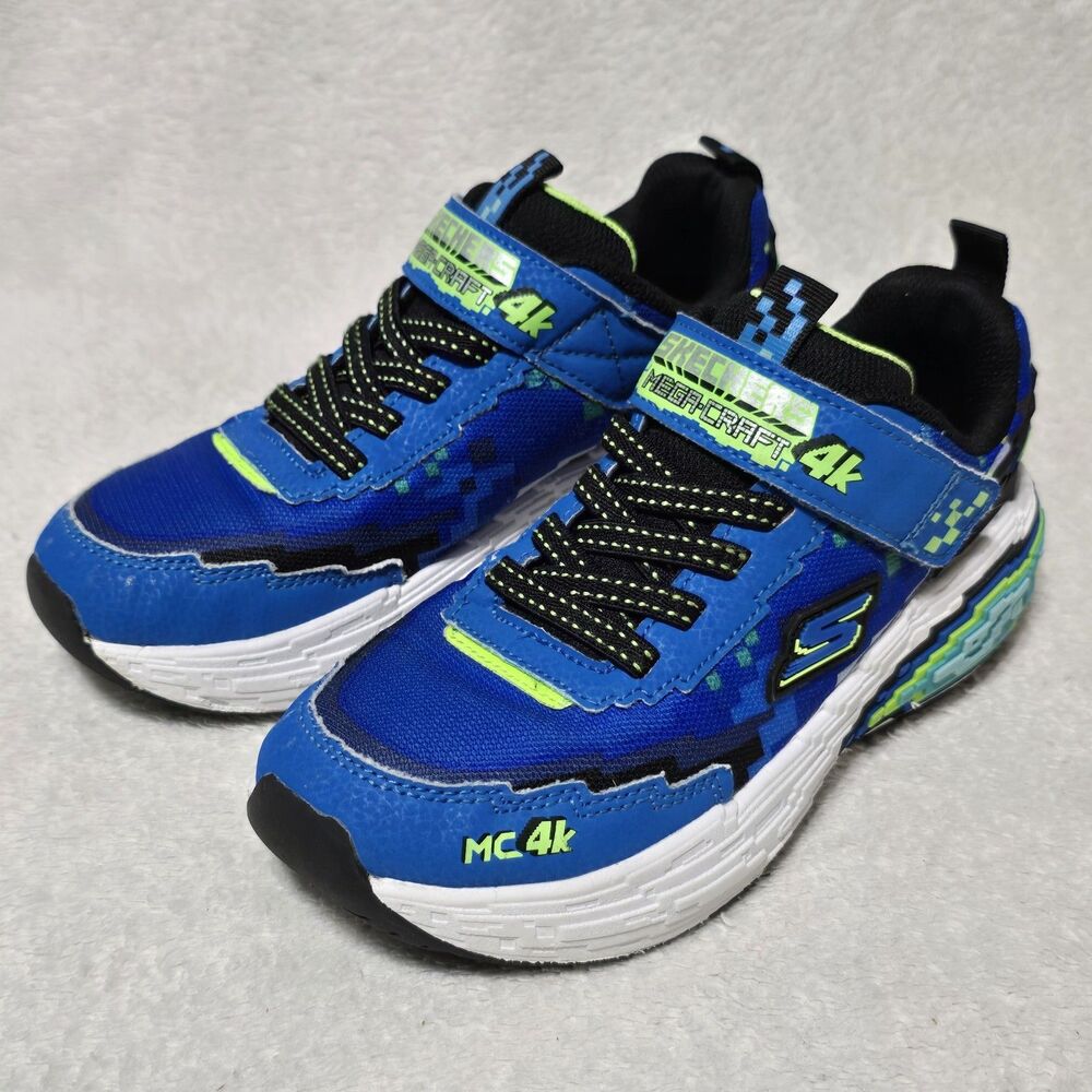 Skechers Minecraft Mega-Craft 4k Youth Boys Sz 2.5 Sneakers Blue /Lime Shoes